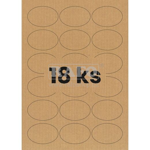 Kraftové samolepicí etikety, ovál 63 x 42 mm, 18 ks, 10 listů