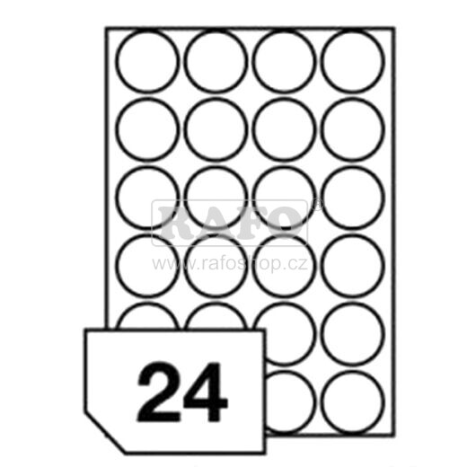 Samolepicí štítky Rayfilm A4, kolečka 45 mm, bílé, 100 archů