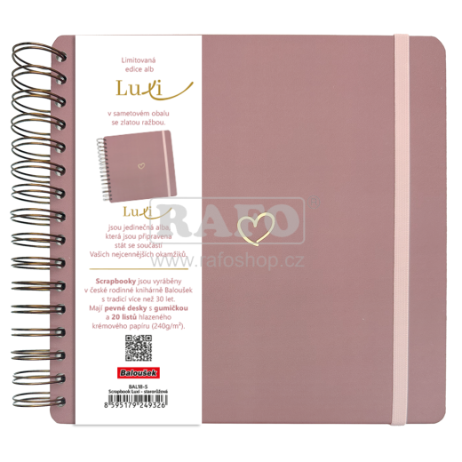 Fotoalbum Scrapbook Luxi, album s obrysem srdce, 21 x 21 cm, 20 listů, růžové