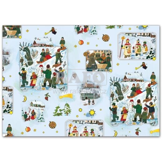 Balící papír dárkový vánoční Josef Lada, 70 x 100 cm