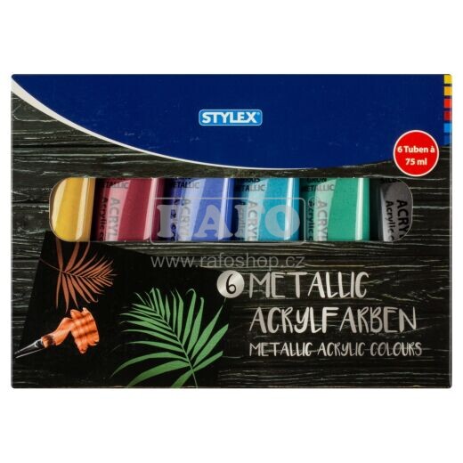 Sada akrylových barev Stylex, 6 metalických barev
