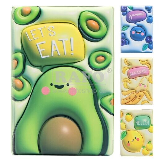 Zápisník A5 Ovoce squishy, měkký PU potah, mix 4 motivů, 80 listů