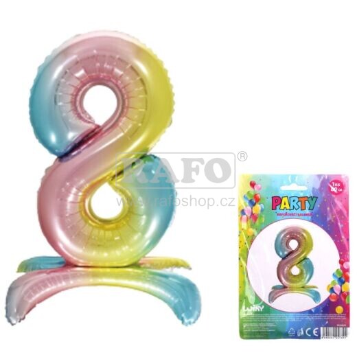 Balónek fóliový číslo 8, duhový stojící, 80 cm