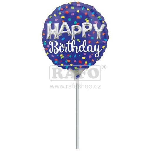 Balónek nafouknutý Happy Birthday - konfety, 23 cm