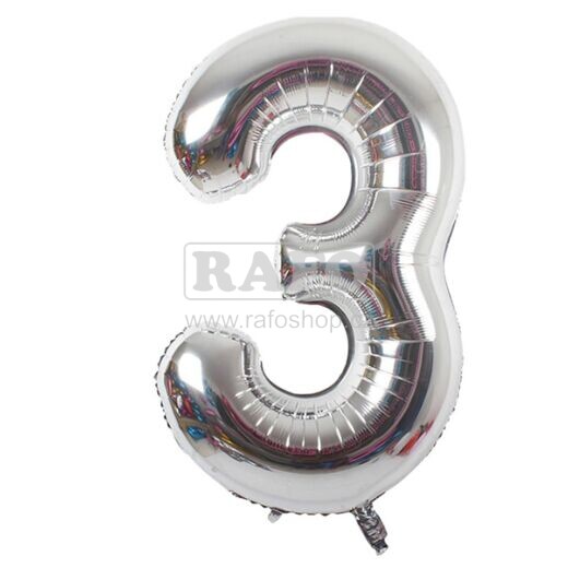 Balónek číslo 3, stříbrný, 40 cm