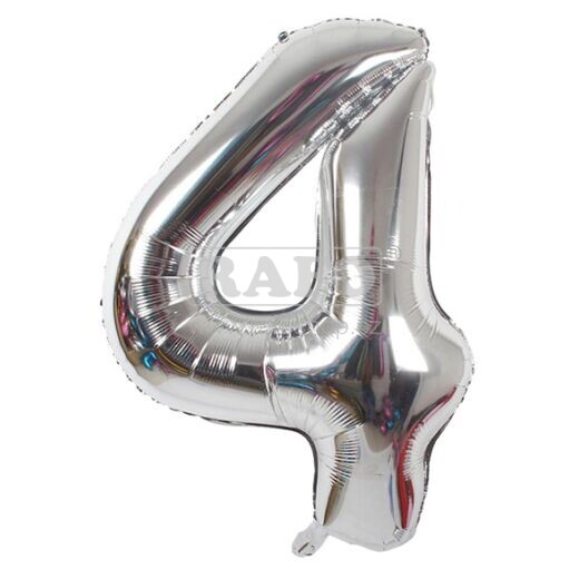 Balónek číslo 4, stříbrný, 40 cm