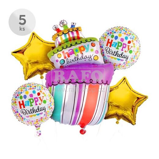 Balónky Happy Birthday, sada 5 ks