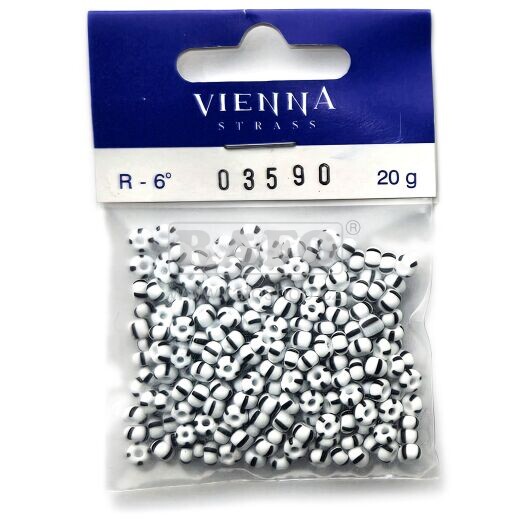 Korálky - rokajly, 4,1 mm, černo-bílé, 20 g