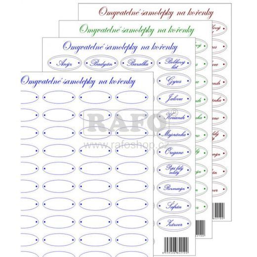 Omyvatelné samolepicí etikety na kořenky, 40 druhů