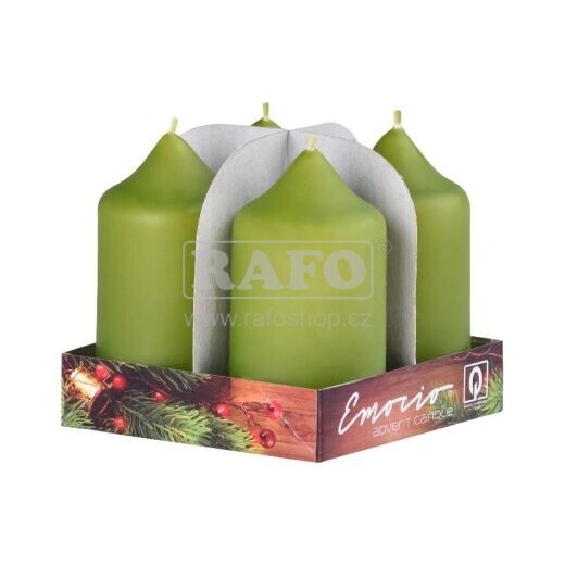 Svíčka válec olivová, 4 ks