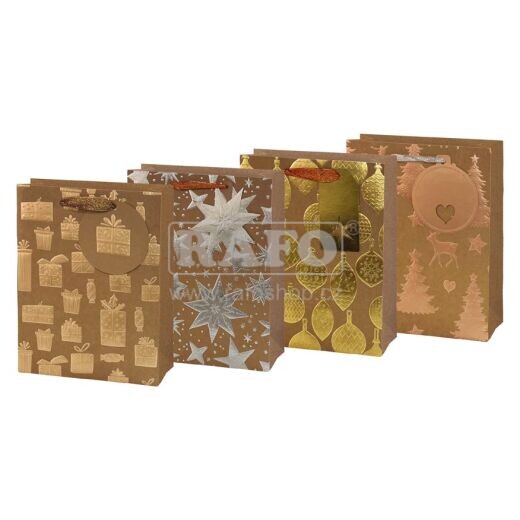 Taška vánoční luxusní matné metalické zdobení, 26 x 32 x 12 cm