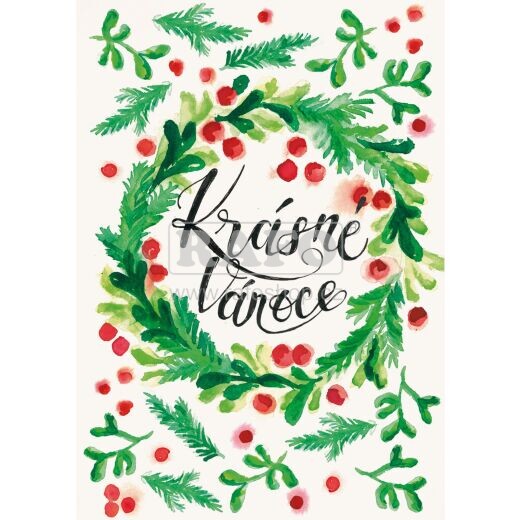 Přání BeBechy A6, kraft bílý - Krásné Vánoce