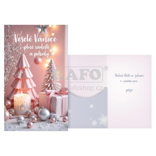 Přání vánoční s klopou na peníze MFP - Růžové