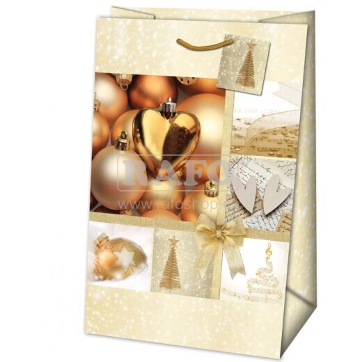 Taška dárková vánoční XXL Zlaté ozdoby, 49 x 72 x 18 cm