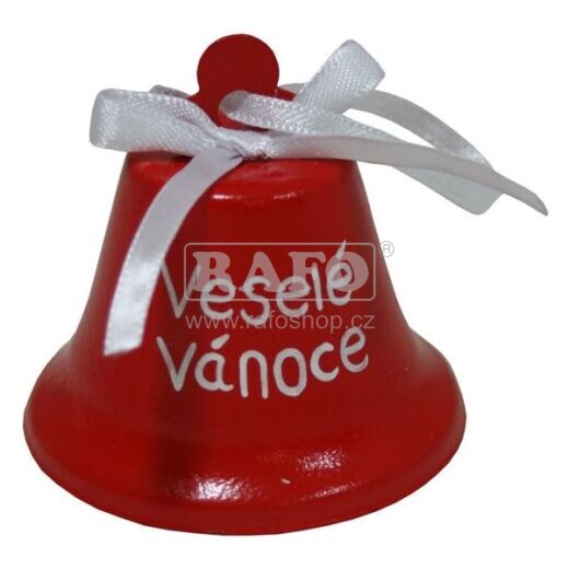 Plechový zvonek Veselé Vánoce, červený