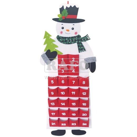 Adventní filcový kalendář Sněhulák, 94 x 38 cm