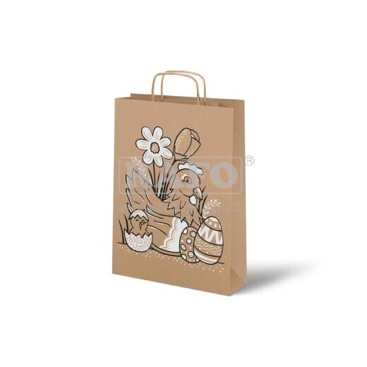 Taška velikonoční papírová Slepička, 22 x 28 x 10 cm