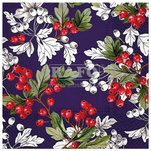 Ubrousky vánoční Jeřabiny, 33 x 33 cm, 20 ks