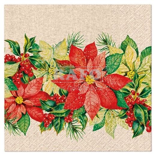 Ubrousky vánoční Červená hvězda kraft, 33 x 33 cm, 20 ks