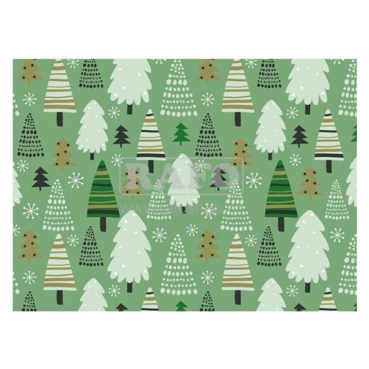 Dárkový balící papír vánoční Zelené stromky, 100 x 70 cm