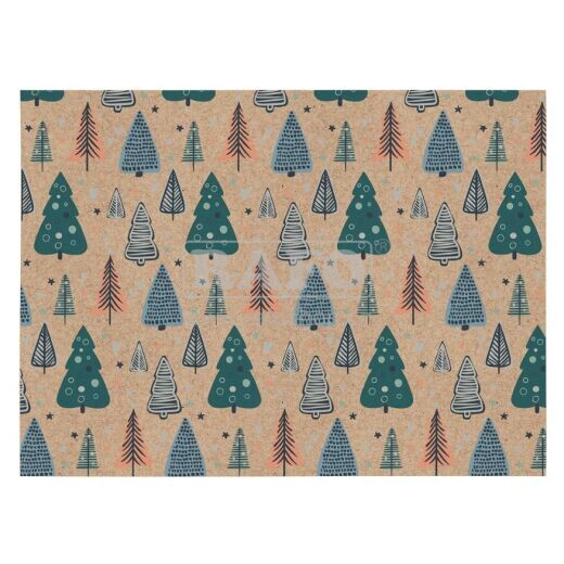 Dárkový balící papír vánoční kraftový, Stromečky, 100 x 70 cm